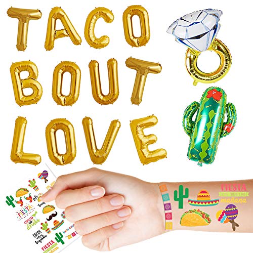 Product Cover JW Passion Gold Foil Balloon Balloons Taco Bout Love Valentines Day Decorations Cactus Engagement Anniversary Bridal Shower Girl Night Out Fiesta Cactus Party Decorations