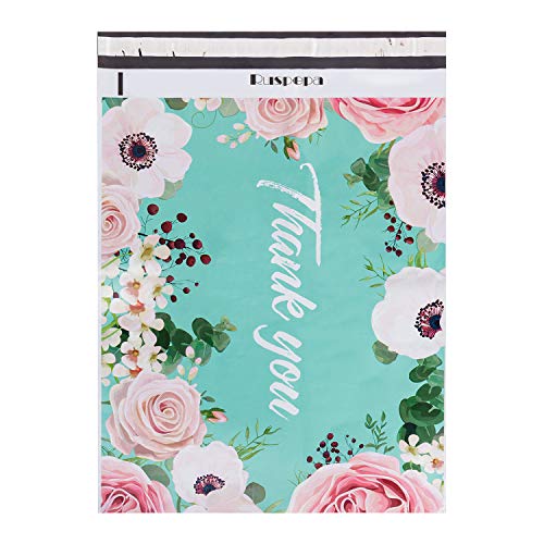 Product Cover RUSPEPA 14.5x19 Inch Poly Mailers Shipping Bags Thank You Notes Flowers Surrounded Teal Poly Mailers 3 Mil Heavy Duty Self Seal Mailing Envelopes - 50 Pack