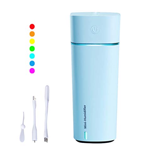 Product Cover NUMIFUN Mini USB Humidifier with 7 LED Warm Lights, Small Humidifier for Desk Travel Office Car Bedroom, Quiet Operation and Auto Timer Shut-Off, 240ml Portable and Personal Humidifier (Blue)