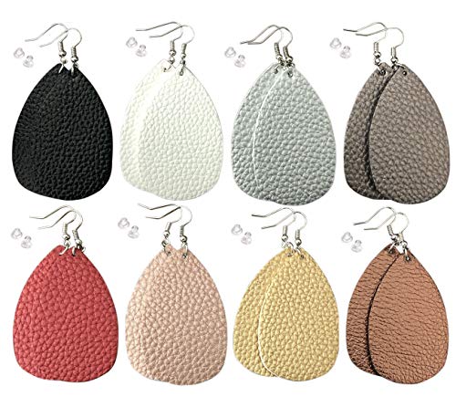 Product Cover Leather Earrings Lightweight Faux Leather Leaf Dangle Earrings Teardrop Earrings Antique Handmade Earrings for Women Gift, 8 Pairs