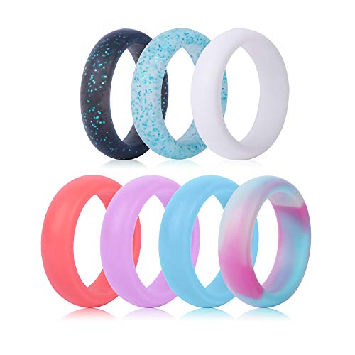 Product Cover Vinsguir Silicone Wedding Rings for Women, 7-Pack Comfortable Fit, Skin Safe, Non-Toxic, Silicone Wedding Ring (0.22 Inch Wide) (7-Pack, 6.5-7 (0.68''))
