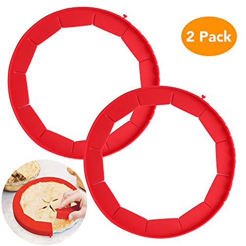 Product Cover Adjustable Pie Crust Shield, McoMce 100% Food Grade Silicone Pie Weights for Baking, BPA Free & FDA Approved Pie Ring, Durable & Reusable Pie Edge Protector, 2 Pack of Pie Protector Shield (Red)