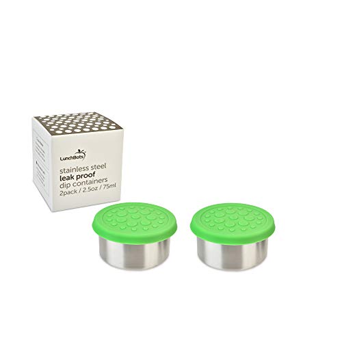 Product Cover LunchBots 2.5 oz Leak Proof Dips Containers - Set of 2 (2.5 oz) - Spill Proof in Bags and Bento Boxes - Food Grade Stainless Steel with Silicone Lids - Dishwasher Safe - Green