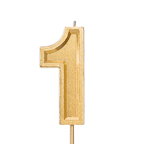 Product Cover LUTER 2.76 Inches Large Birthday Candles Gold Glitter Birthday Cake Candles Number Candles Cake Topper Decoration for Wedding Party Kids Adults, Number 1