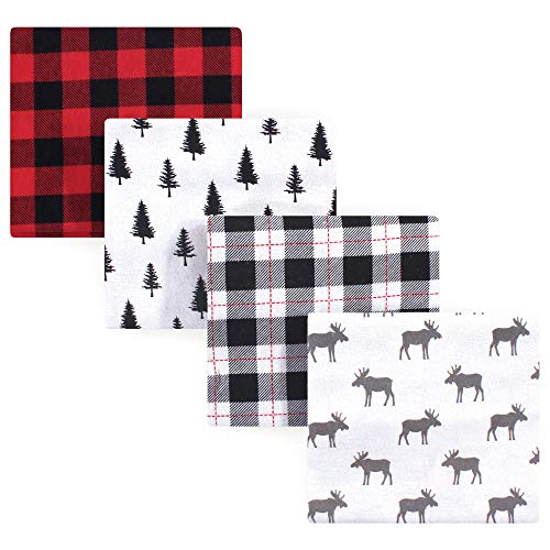 Product Cover Hudson Baby Unisex Baby Cotton Flannel Receiving Blankets, 4-Pack, Moose, One Size