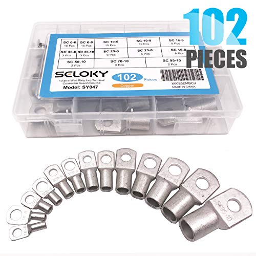 Product Cover Seloky 102pcs(Thick Type） Wire terminals Connector Cable lugs Battery SC Terminals Glimpse of Mouth,Bolt Hole Tinned Copper Terminals Set
