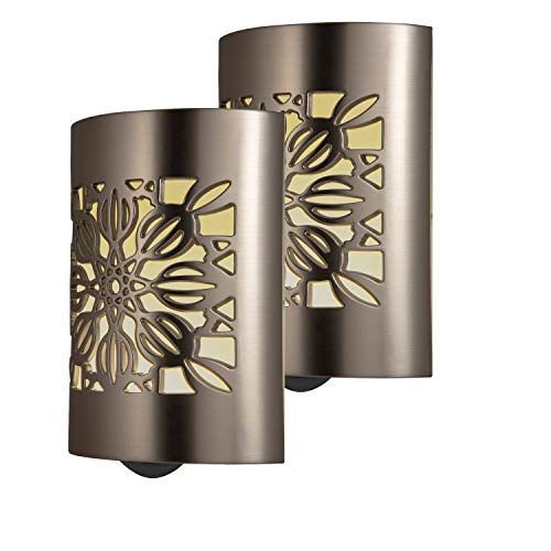 Product Cover GE CoverLite LED Night Light, 2 Pack, Plug-in, Dusk to Dawn Sensor, Home Decor, UL-Listed, Ideal for Kitchen, Bathroom, Bedroom, Office, Nursery, Hallway, 46817, Brushed Nickel | Floral, 2