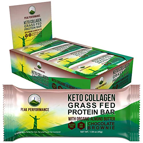 Product Cover Keto Bars - Grass Fed Collagen + Bone Broth Keto Protein Bars with Organic Almond Butter. 12 Pack Keto Protein Bar Snacks No Added Sugar. 4 Flavors Keto + Paleo Perfect Snack Bar. Chocolate Brownie
