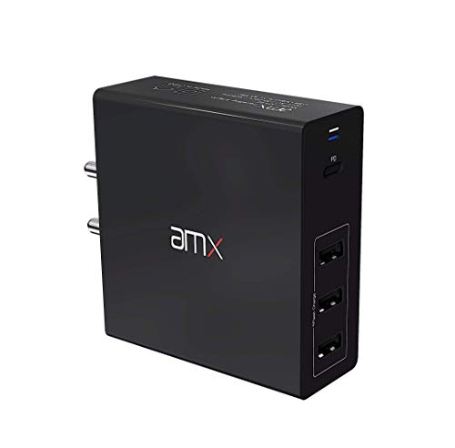 Product Cover AMX XP 60 (45W USB-C Power Delivery) & (17W USB-A 3-Port) Flash Charge Tech; Wall Charger for USB-C Laptops, MacBook/Air/Pro, iPad/Air/Pro, iPhone 11/Pro/Max/XS/XR/X/8/7/6/Plus, OnePlus 7/7T/Pro, Galaxy/Note, Pixel, LG, & More