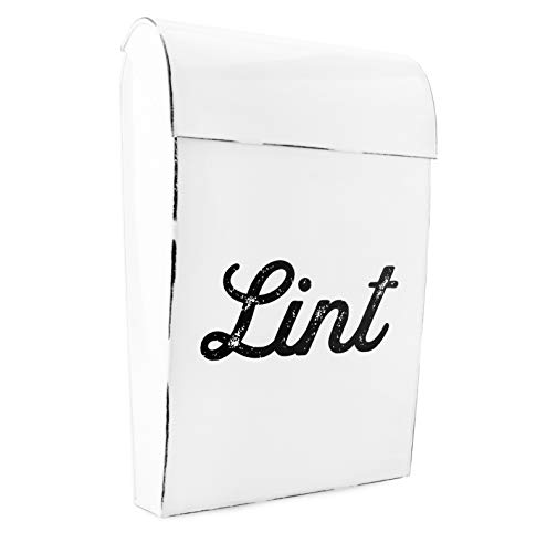 Product Cover AuldHome Farmhouse Lint Holder Bin; Distressed White Laundry Room Decor