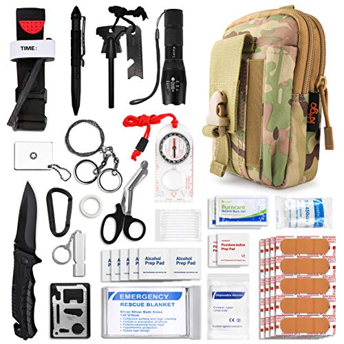 Product Cover Kitgo Emergency Survival Gear and Medical First Aid Kit - IFAK Outdoor Adventure Camping Hiking Military Essential - Pro Compass, Fire Starter, CAT Tourniquet, Flashlight and More