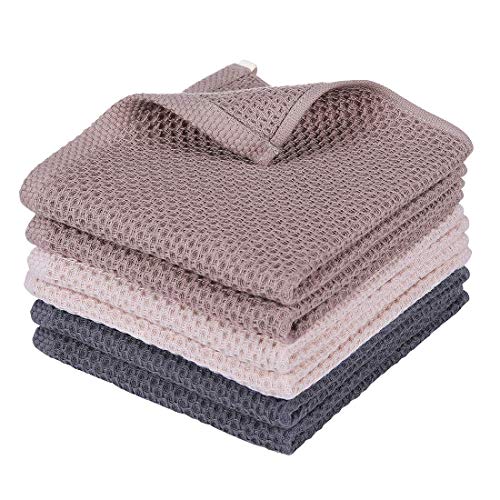 Product Cover 100% Natural Cotton Waffle Weave Kitchen Towels, Ultra Absorbent Quick Drying Dish Cloths, Soft Comfort Tea Towel - Great for Household Cooking Cleaning, 6pc/Set Washcloths