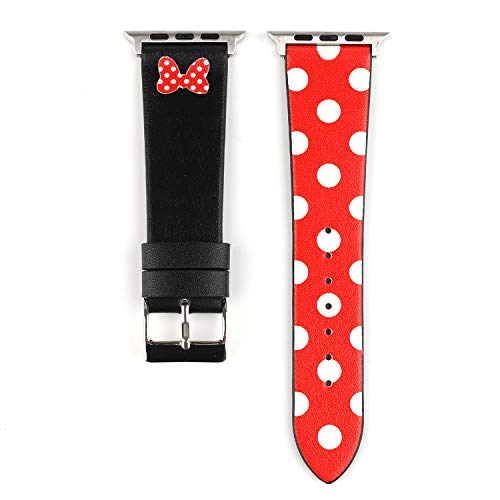 Product Cover WONMILLE for Apple Watch Band 38mm Women, Polka Dot Leather Replacement Strap for iWatch Bands with Stainless Steel Clasp for Apple Watch Series 4,Series 3,Series 2,Series 1 (Red Bowknot)