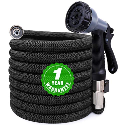 Product Cover Expandable Garden Hose 25ft, Kink Free Water Hose with 10 Functions Nozzle, Flexible Hose Outdoor Yard Hose Lightweight Expanding Garden Hose Black, Freshwater Hoses