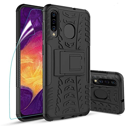 Product Cover Meker for Samsung Galaxy A50 Case, Galaxy A30 Case, Galaxy A20 Case with Screen Protector and Kickstand Hard PC Back Cover Soft TPU Dual Layer Protection Phone Case for Men Women, Black