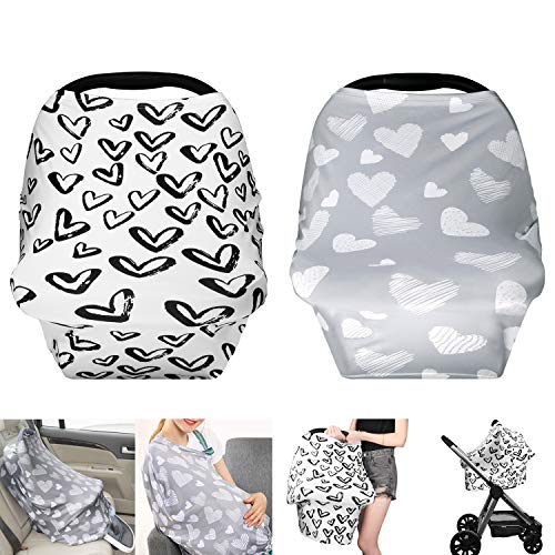 Product Cover TUTUWEN [2Packs] Nursing Cover - Breastfeeding Cover Super Soft Cotton Multi Use for Baby Car Seat Covers Canopy Shopping Cart Cover Scarf-Hearts - Love