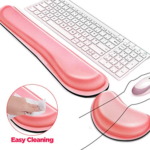 Product Cover Gimars Upgrade Cleanable PU Leather Keyboard Wrist Pillow Rest Pad, Enlarge Mouse Wrist Cushion Support for Office, Computer, Laptop, Mac, Durable, Comfortable, Pain Relief, Pink