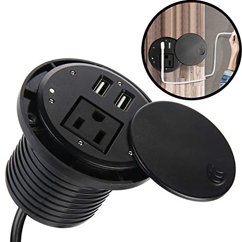 Product Cover Desk Power Grommet 2 inch, Desk Hole Recessed USB Grommet Outlet, Desktop Plug Furniture grommet with 1 AC Out 2 USB Ports for Computer, Desk/Table, Kitchen, Office,Home,Hotel and More