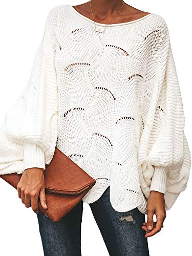Product Cover Ybenlow Womens Off Shoulder Sweaters Batwing Sleeve Loose Overiszed Hollow Knit Pullover Jumper Tops