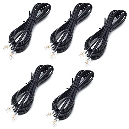 Product Cover Sscon 6.5ft Black Telephone Landline Extension Cord Cable Line Wire with Standard RJ-11 6P4C Plug (Pack of 5)