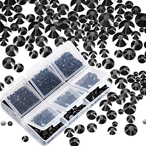 Product Cover 4000 Pieces Mixed Size Hot Fix Round Crystal Gems Glass Stones Hotfix Flat Back Rhinestones (Black)