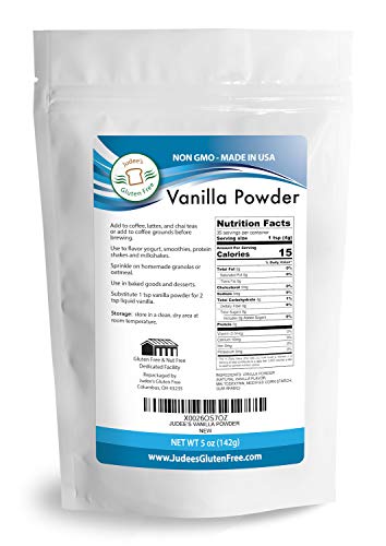 Product Cover Judee's Premium Vanilla Powder (5 Oz) Non-GMO - Made in the USA - Add Vanilla Flavor to your recipes, coffee, yogurt, smoothies, protein shakes