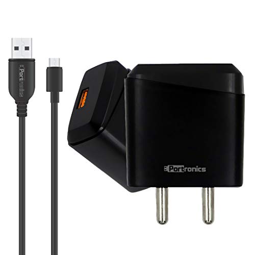 Product Cover Portronics Adapto 193 Quick Charger USB Wall Adapter with Single 3.0A Quick Charging USB Port + 1Mtr MicroUSB Charging Cable for All iOS & Android Devices (Black)