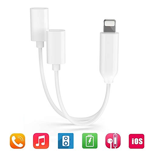 Product Cover turelar Headphone Adapter Dongle Dual Headphone Jack AUX Audio Adapter for iPhone 11/Xs/Xs Max/XR /8/8 Plus/X/ipad/iPod Connector Music and Charging line Converter Support for All iOS System -White