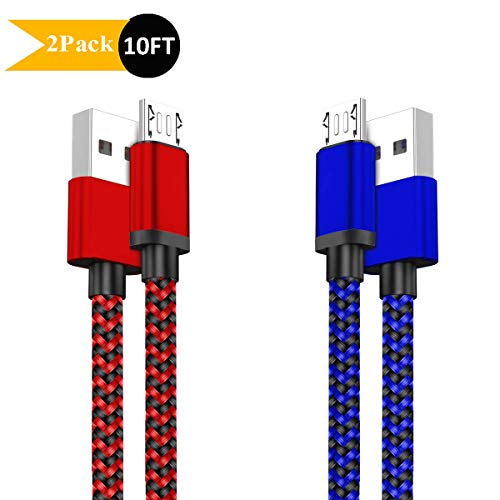 Product Cover Micro USB Quick Charger Cable 2Pack 10FT Long Android Phone 2.1A Fast Charging Cord for Samsung Galaxy S7 S6 Plus/Edge/Active,J3 Luna Pro/Prime J7 Star/Crown,Note 5/4,LG Stylo 3 2 K30 K20,PS4 Pro