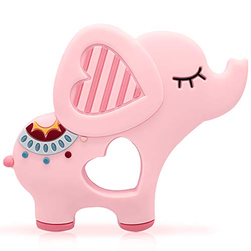 Product Cover Big spinach Natural Silicone Baby Teething Toy 100% Infant Safe Chewable Silicone Baby Teether Baby Elephant (Pink)
