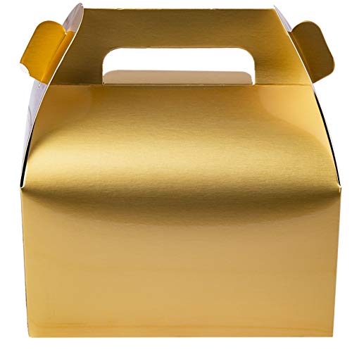 Product Cover 25-Pack Gable Metallic Gold Candy Treat Boxes,Small Goodie Gift Boxes for Wedding and Birthday Party Favors Box 6.2 x 3.5 x 3.5 inch