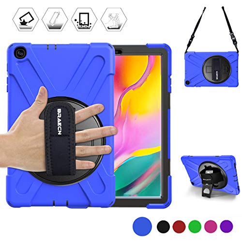 Product Cover Galaxy Tab A 10.1 Case SM-T510/SM-T515, BRAECN [Adjustable Hand Strap] [Rotating Stand] [Attachable Shoulder Strap] Heavy Duty Drop Protection Rugged Case for Samsung Tab A 10.1 Inch 2019 Model (Blue)