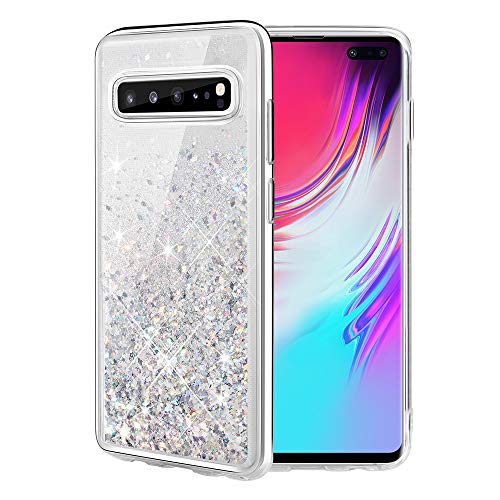 Product Cover Caka Case for Galaxy S10 5G Glitter Case Liquid Series Luxury Fashion Bling Flowing Liquid Floating Sparkle Glitter Soft TPU Case for Samsung Galaxy S10 5G (Silver)