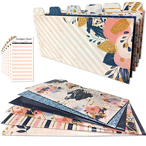 Product Cover 12 Laminated Wallet Budget Cash Envelopes with Tabs - Includes 12 Budget Tracking Sheets and Stickers | Tabbed Cash Envelope System | Money Budget Envelopes, Receipt, Planner or Coupon Organizer