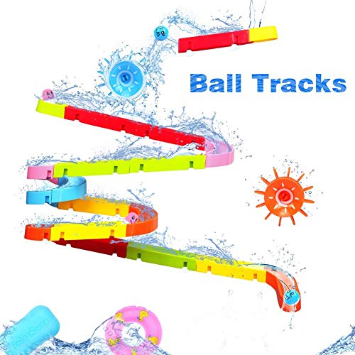 Product Cover Fajiabao Bath Toys Slide Splash Water Ball Track Stick to Wall Bathtub for Toddlers DIY Waterfall Pipe and Tubes Tub Toys with Suction Wheels Gift for Kids Boys Girls Age 3 4 5 6 7 Years Old