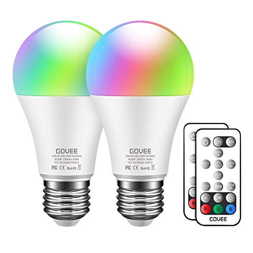 Product Cover Govee RGBW LED Light Bulbs, 10W (100W Equivalent) 1000lm Color Changing Light Bulb with Remote, Dimmable Multicolor Decorative LED Bulbs for Home, Party, Warm White 2700K, Cool White 6500K (2 Pack)