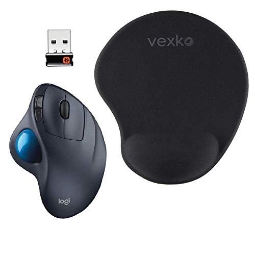 Product Cover Logitech Mouse M570 and Pad Bundle | Logitech Laser Wireless Trackball | Vexko Mouse Pad with Gel Wrist Rest, Mousepad with Non-Slip PU Base, Mouse Mat for Home, Office (Black)