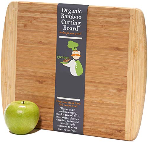 Product Cover Medium-Large Wood Cutting Board : 14.5 x 11.5 Inches - Lifetime Replacement Bamboo Cutting Boards for Kitchen - Just the Right Size Wooden Chopping Board/Butcher Block