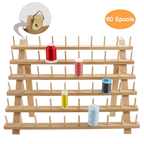 Product Cover New brothread 60 Spools Wooden Thread Rack/Thread Holder Organizer with Hanging Hooks for Embroidery Quilting and Sewing Threads