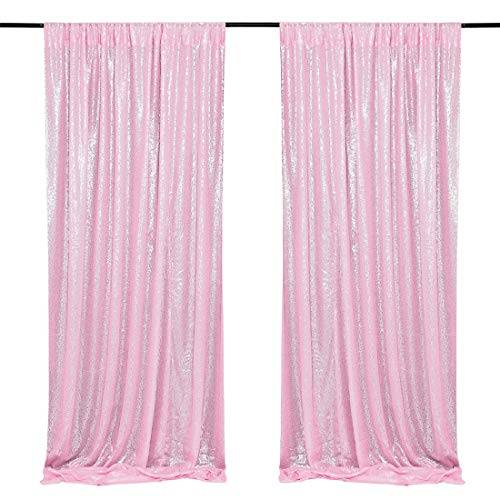Product Cover Pink Sequin Wedding Backdrop 2 Pieces 2ftx8ft Photography Background Party Curtain Glitter Backdrop Fabric