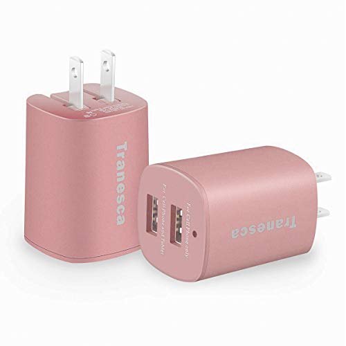 Product Cover Tranesca Dual USB Wall Chargers for iPhone Xs/Xs Max, iPhone XR/8/7/6S/6S Plus/6 Plus/6, Samsung Galaxy S7/S6/S5 Edge, LG, HTC, Moto, Kindle and More-2 Pack (Rose Gold)