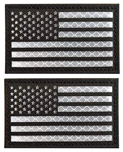 Product Cover WZT 2 Pack Reflective Tactical USA Flag Patch - American Flag US United States of America Military Uniform Emblem Patches Hook-Fastener Backing (Black)