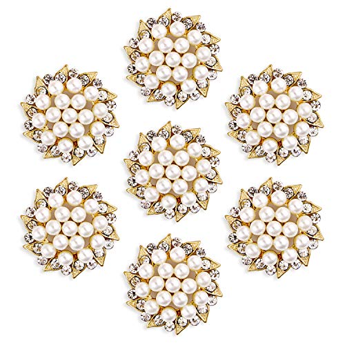 Product Cover YIMIL Rhinestone Pearl Button Brooches, Flat Back Crystal Pearl Embellishments for Wedding Bouquets, Gift Package, Headband, Home Decor, Craft Project. Pack of 15.