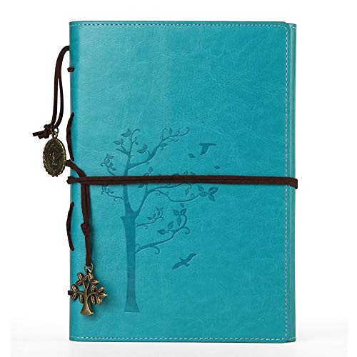 Product Cover Faux Leather journal,Vintage Refillable Diary Notebook,for men/women/girls/travelers/bloggers,cook book,classic daily use gifts by valery (TreeBlue-Blank)