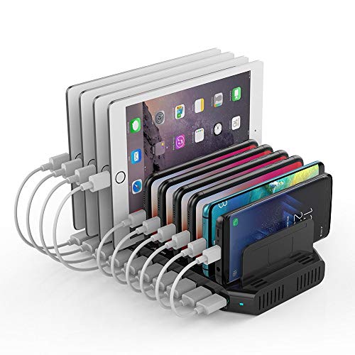 Product Cover Alxum 60W 10 Port USB Charging Station Multiple Charger Station, USB Organizer Stand for iPad, iPhone Xs Max, X, 8 Plus, Samsung Galaxy, Google Pixel, LG stylo, Black