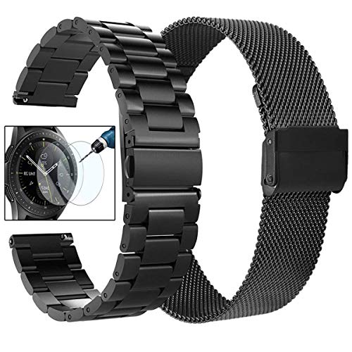 Product Cover Koreda Compatible with Samsung Galaxy Watch (42mm)/Galaxy Watch Active/Active2 Bands Sets, 20mm Stainless Steel Metal Band + Mesh Loop Replacement Bracelet Strap for Ticwatch E/Gear Sport Smartwatch