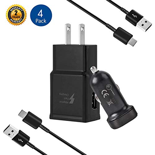 Product Cover Adaptive Fast Charger Kit for Samsung Galaxy S10/ S10e/ S9/S8/S8 Plus/Note 8/9,LaoFas USB 2.0 Recharger Kit (Wall Charger + Car Charger + 2 x Type C USB Cables) Quick Charger-Black