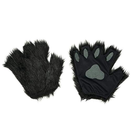 Product Cover Black Furry Cat, Dog, Bear, Wolf, Fox Paws Gloves Costume Accessory Set - Fits Adults and Kids