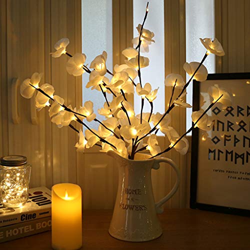 Product Cover Fine Phalaenopsis Tree Branch Lights - Led Branches Battery Powered Decorative Lights Tall Vase Filler Willow Twig Lighted Branch for Home Party Garden Decoration (White)