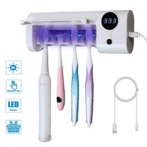 Product Cover Qhand UV Toothbrush Sanitizer, Bathroom Toothbrush Holder Wall Mounted with Sterilizer Function, 1500mAh Charging, Timing Function, Toothbrush Organizer for Ladies Men Baby Kids Family